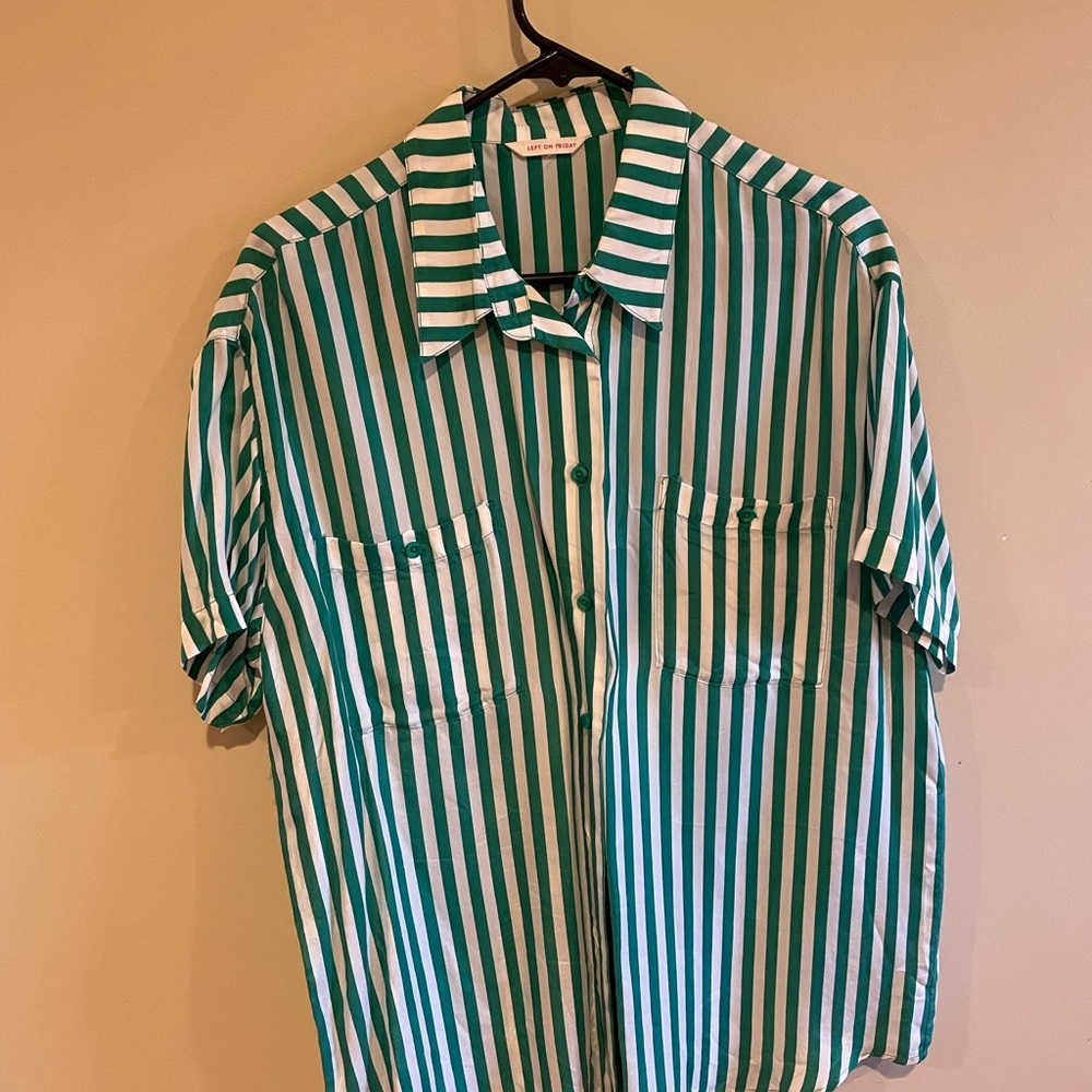 Left on Friday Button Down Juice Stripe (Green) S/M
